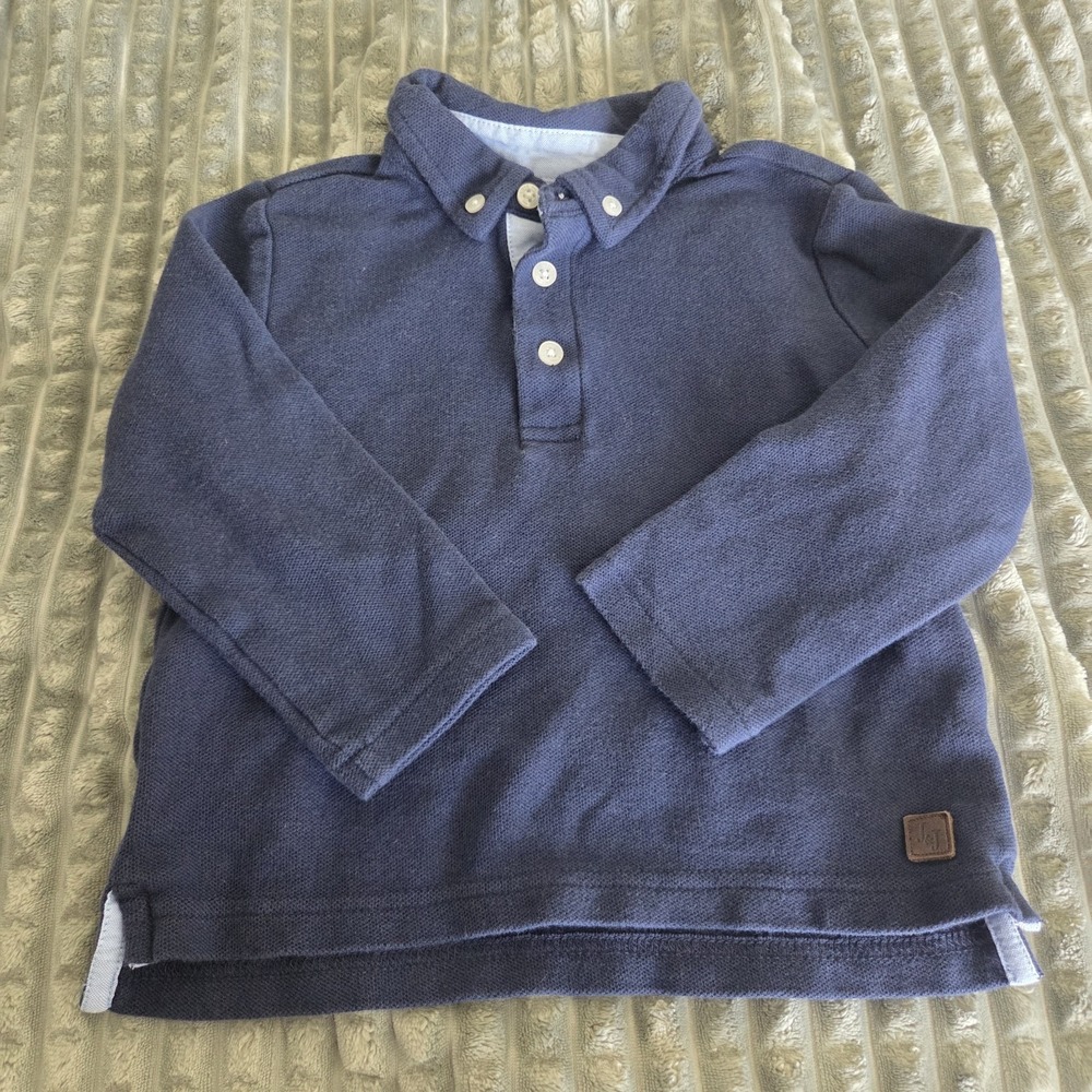 Janie and Jack Boys Navy Blue Long Sleeve Pique Polo Shirt 2T Preppy Casual